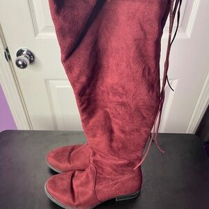 Burgundy knee high boots